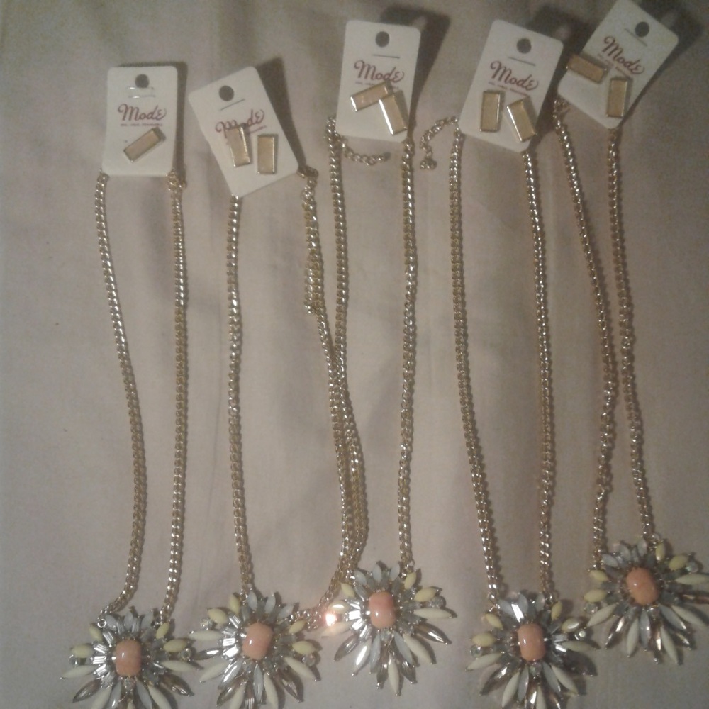 Sunflower necklace set with pierced earrings